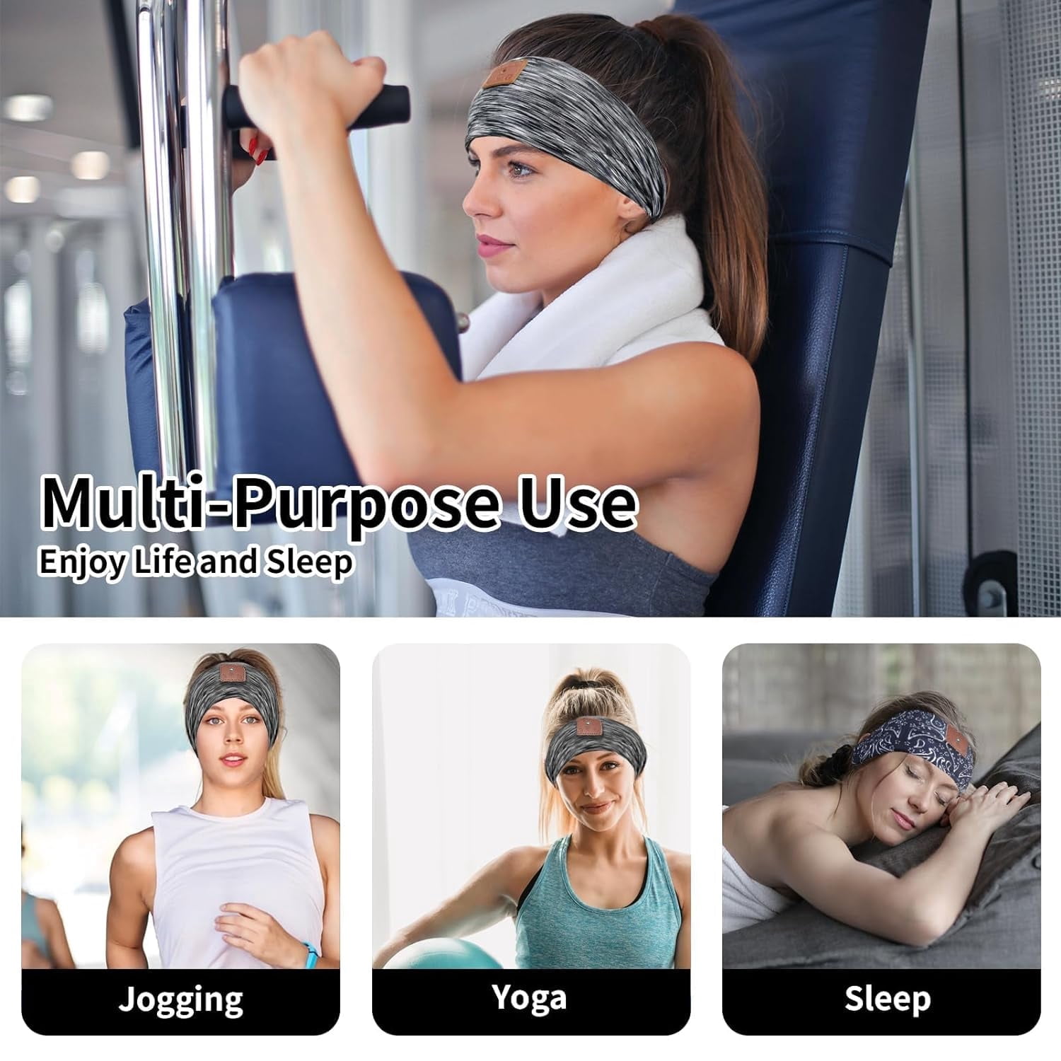 DIMEN Sleep Headband Headphones Bluetooth with Mic - HD Sound for Side Sleepers, Yoga & Sports