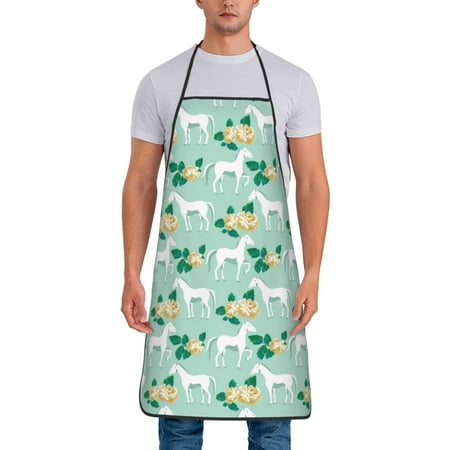 

Chef Aprons for Men and Women - Horse and flower Oil-Resistant Bib Aprons for Cooking Waterproof BBQ Grilling Kitchen Aprons Gifts for Women and Men