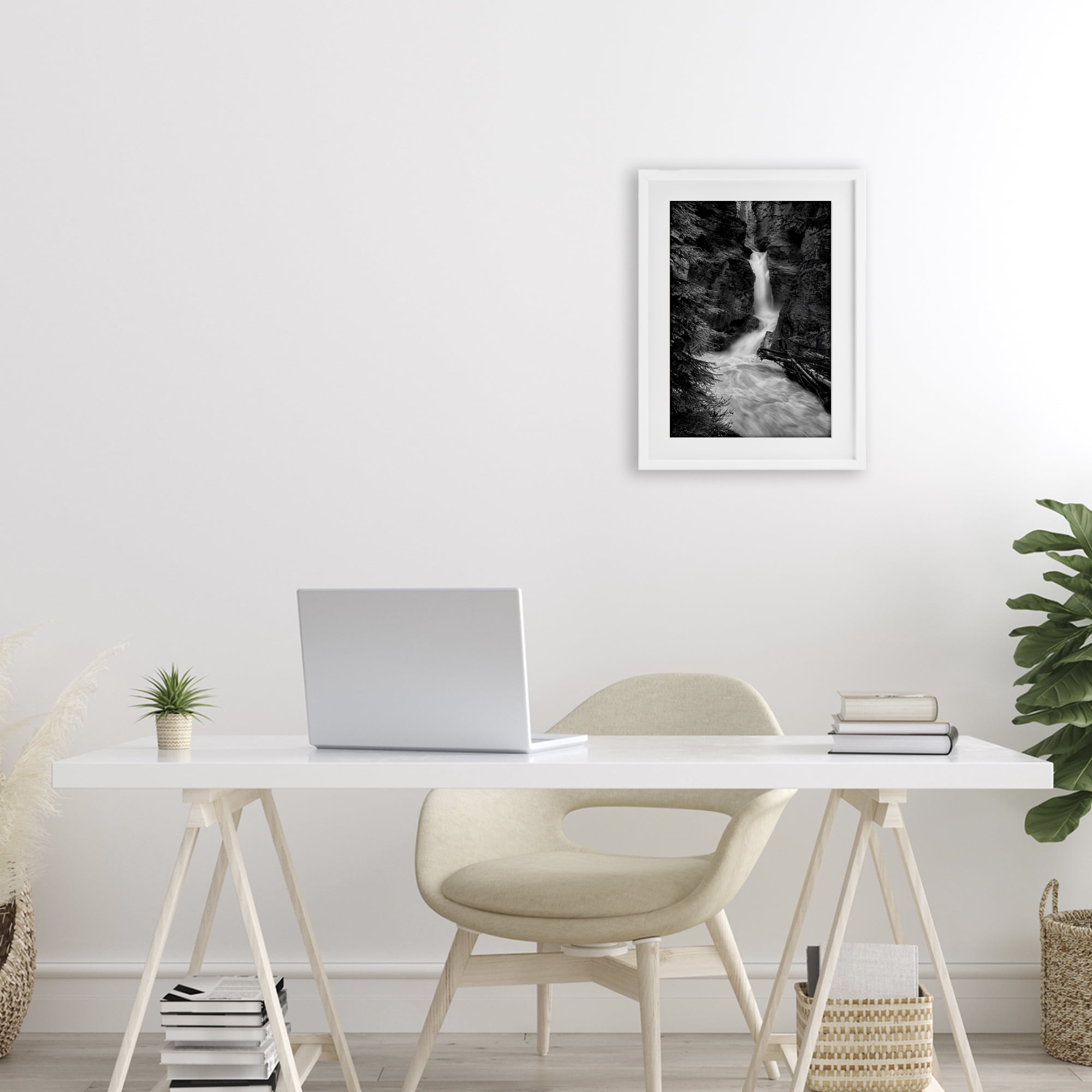 Stupell Industries Banff National Park Waterfall White Framed Print Under Glass, design by Jon Evan