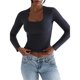 thumbnail image 2 of Camisetas de Larga para Mujer, Blusas de Cuello Cuadrado, Blusas de Punto Acanalado para Adolescentes, Blusas , Ropa de Moda de Otoño Gris Oscuro M, 2 of 9