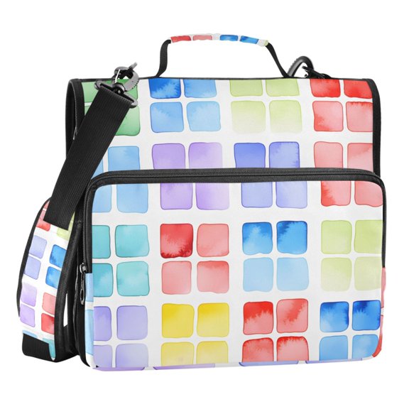 ALAZA Zipper Binder Watercolor Rainbow Squares 3 Ring Trapper Keeper File Folder Organizer Bag