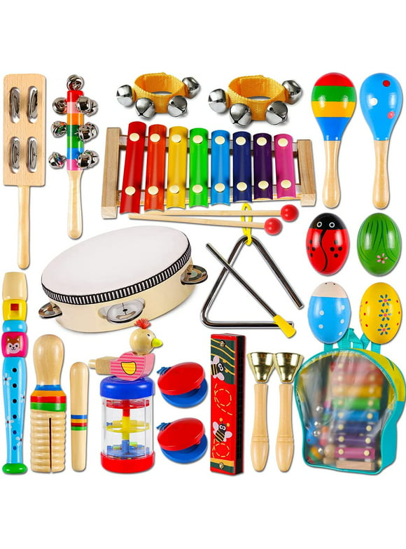 LOOIKOOS Toddler Musical Instruments,Wooden Percussion Instruments for Kids Baby Preschool Educational Musical Toys Set for Boys and Girls