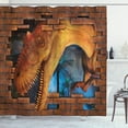 thumbnail image 1 of Ambesonne Dinosaur Shower Curtain, Dino Breaks Brick Wall, 69"Wx70"L, Orange Blue, 1 of 3