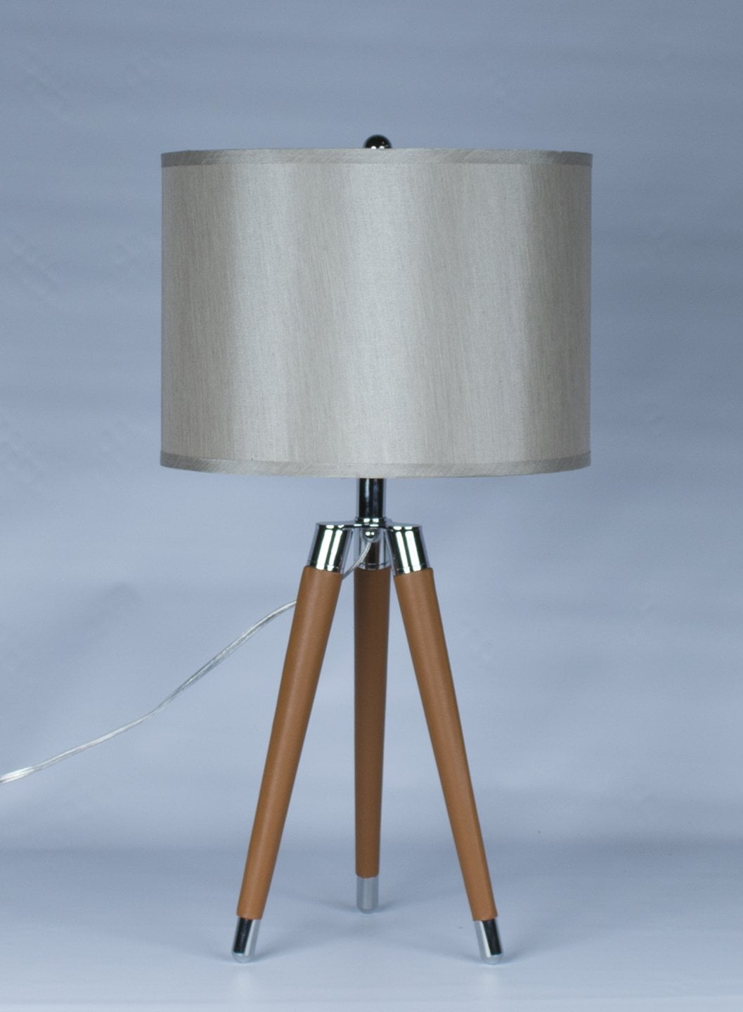Urbanest Camel Mid Century Modern Tripod Leather & Chrome Table Lamp with 14inch Champagne Drum