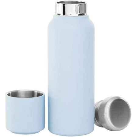 

16.9 Oz. Thermos Bottle with Magnetic Cup Lid Vacuum Copper Insulated Double Wall Stainless with Powder Coated Texture Grip Finish - Matte Light Blue
