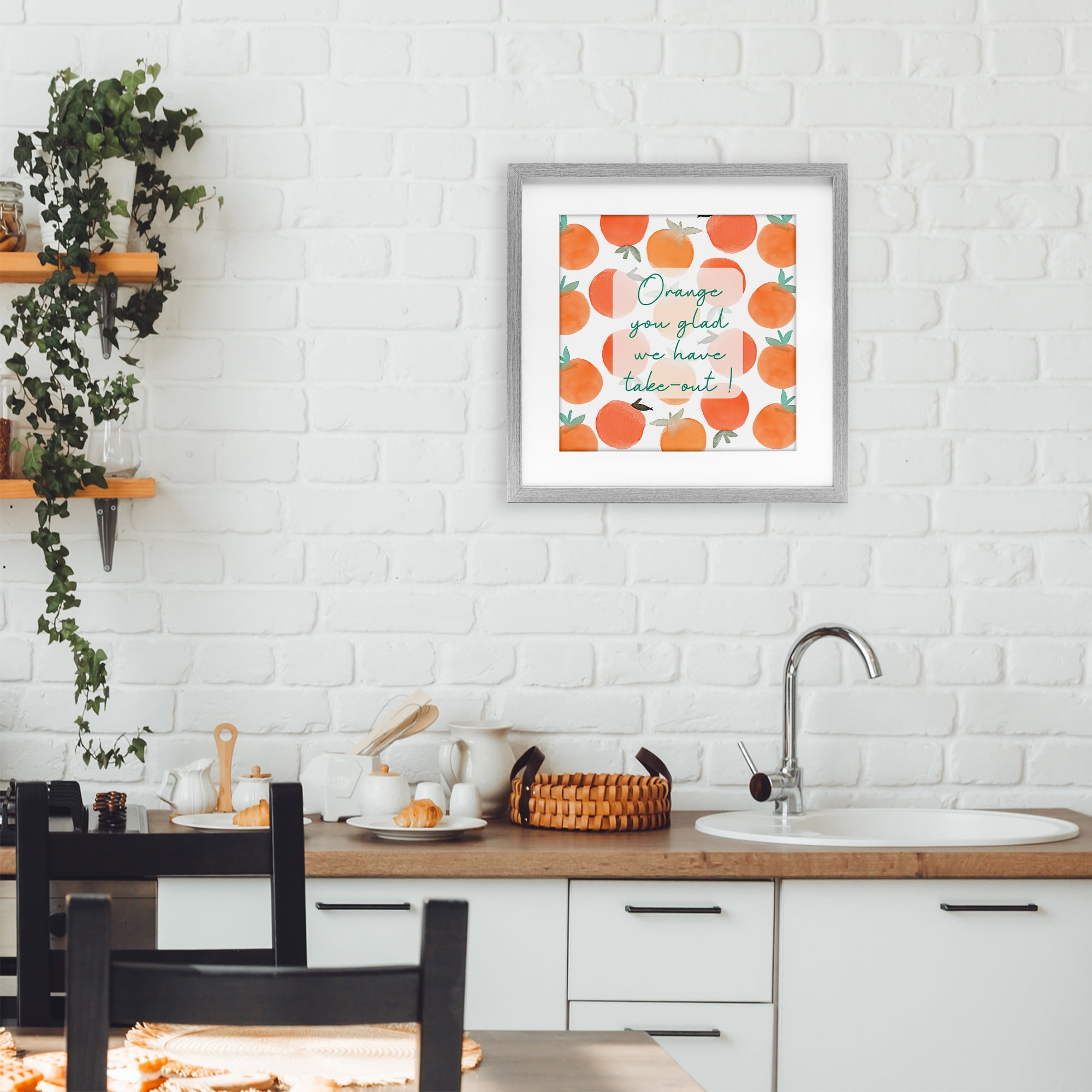 Stupell Industries Orange You Glad Gray Framed Print Under Glass, design by Emily Navas