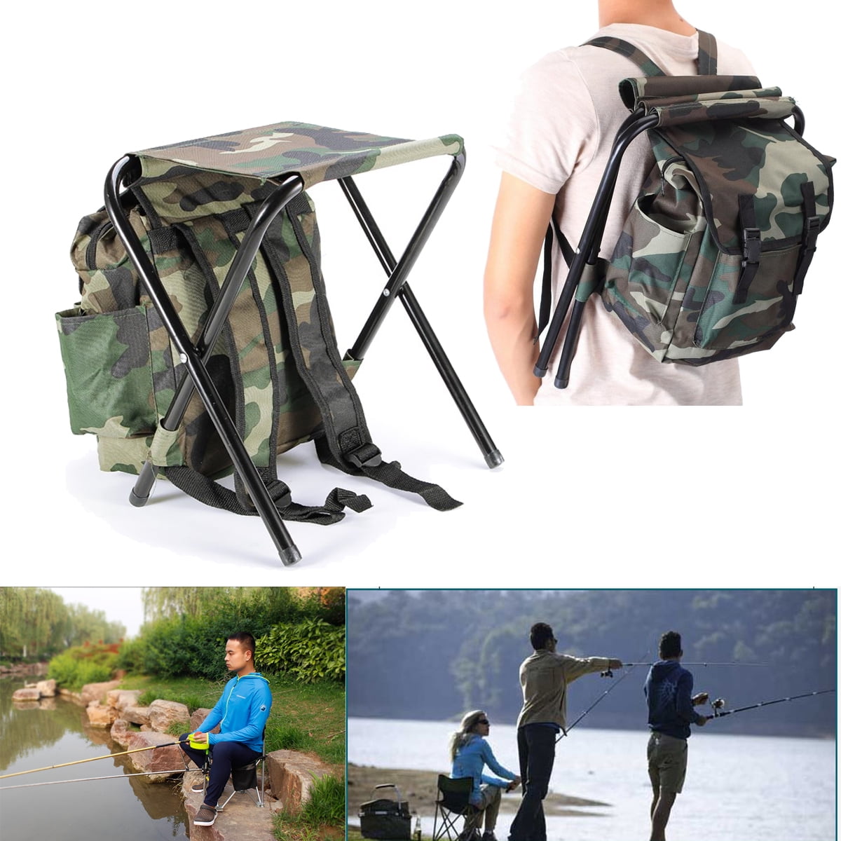 2 in 1 Fishing Portable Stool Backpack Rucksack Seat Chair Bag Camping