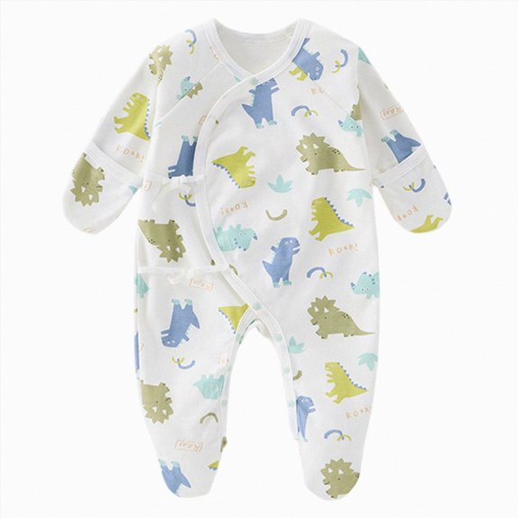 Splozh New Born Clothes Baby Girl Footed Sleeper Gown with Mitten Cuffs Cotton Baby Footed Print Infant Play for 0 6 Months Preemie Pajamas Girl,Dark Blue,3-6 Months