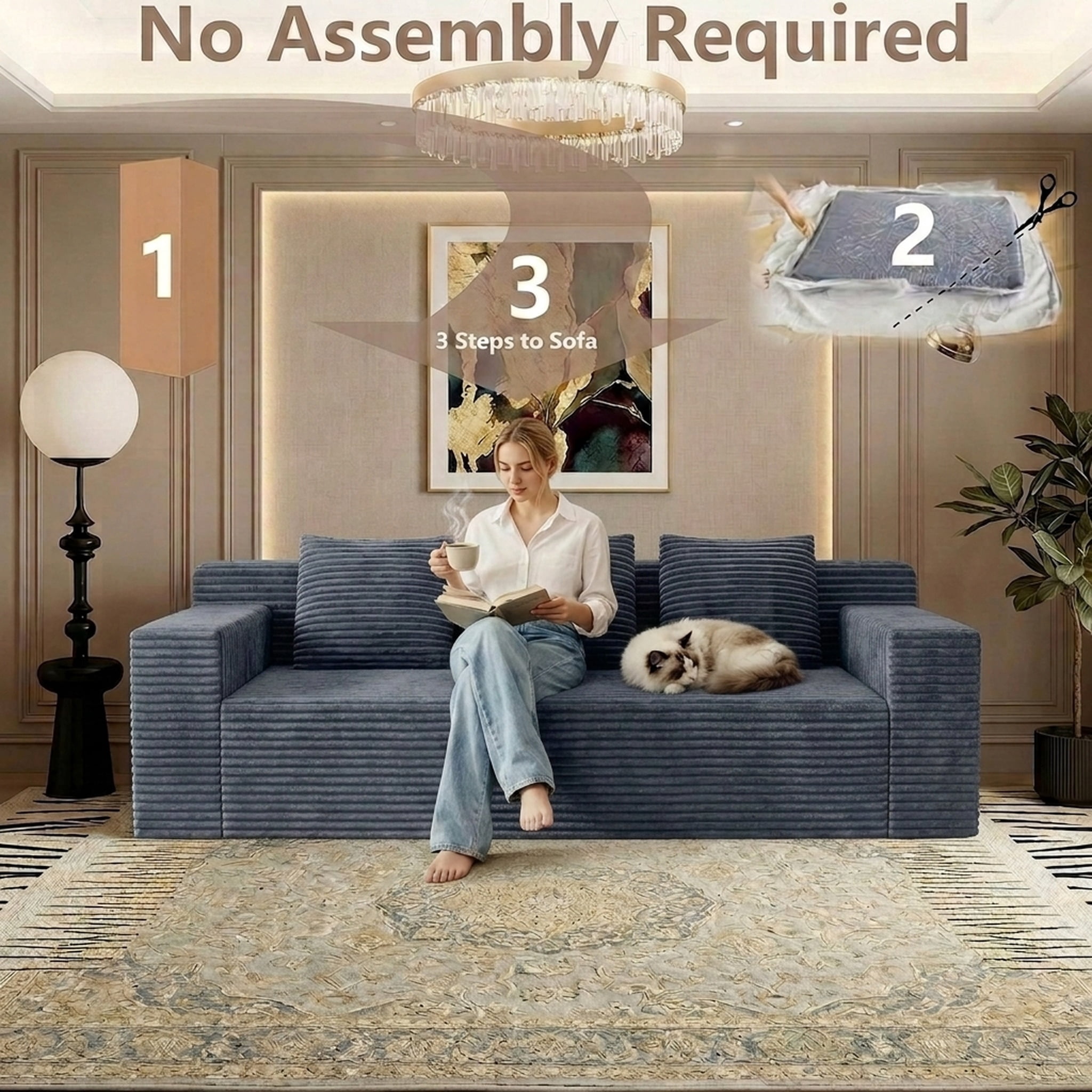 71" Modern Corduroy Small Loveseat, Cloud Memory Foam Compressed Couch in a Box, Boneless Space-Saving Sofa for Living Room Bedroom Apartment, No Assembly