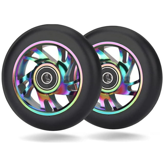 2 Pcs Roues de Remplacement pour Trottinette 100Mm avec Roulement Roues en Pu pour Voitures à Bascule, Voitures Extrêmes, Trottinettes, 2 * Roues, Noir