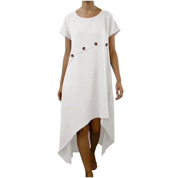 Ailaofu Womens Summer Cotton Linen T Shirt Dress Casual Loose Fit Crewneck Short Sleeve Midi Dresses
