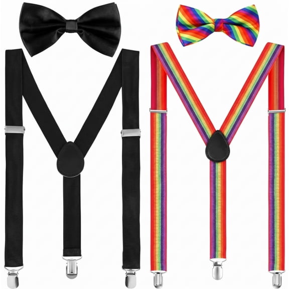 2 Set Suspender and Bow Tie Set 80s Clip on Suspenders for Men Women