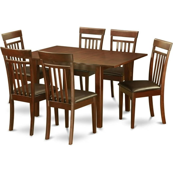 HomeStock 7 Piece Dining Table Set Consist of a Rectangle Dinner Table with Leaf and 6 Dining Room Chairs, 32x60 Inch, Mahogany, Modern Dining Table Set for Dining Rooms