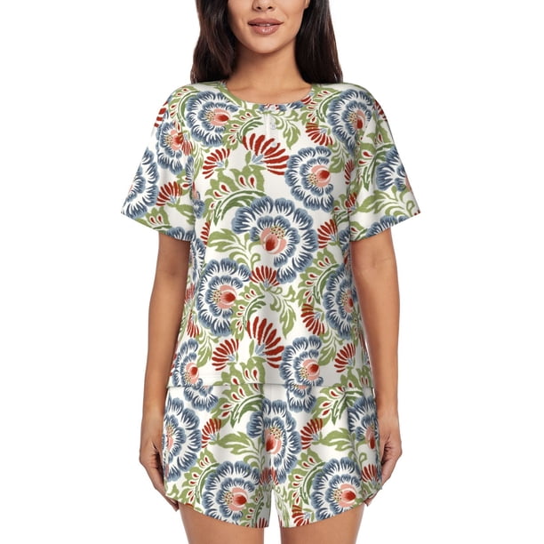 Fotbe Paisley Floral 5 Conjunto de Pijama Estampado para Mujer, 2 Piezas, Ropa de Dormir con Camiseta de Manga Corta y Shorts Suaves-Small