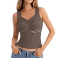 thumbnail image 5 of Women's V Neck Bodysuit with Built In Bra, Seamless Support Tank Top, Strapless Sleeveless Cami with Removable Pads for Everyday Wear, Backless Dress and Summer Outfits-Coffee, 5 of 7