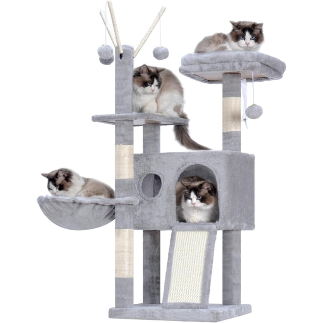 Cat Tree Tower Scratching Posts with Removable Toys Cozy Condo Platform Hammock Sisal Scratch Board and Ball for Indoor Kittens . es Light MPJSW