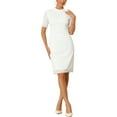 thumbnail image 2 of INSPIRE CHIC Women's Lace Sheath Dress Formal Mock Neck Short Sleeves Wedding Evening Dresses S White, 2 of 5