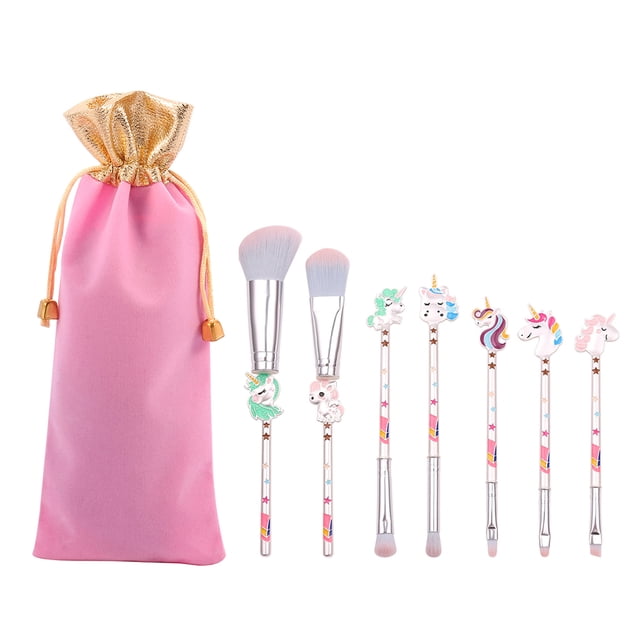 7 Uds. Brochas de maquillaje bonitas con mango de Metal, brocha de maquillaje Kawaii para sombra de ojos, colorete, corrector resaltador con bolsa de almacenamiento