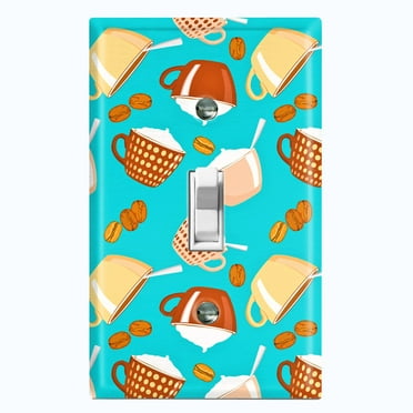 Metal Light Switch Plate Cover Latte Coffee Beans Teal COF011