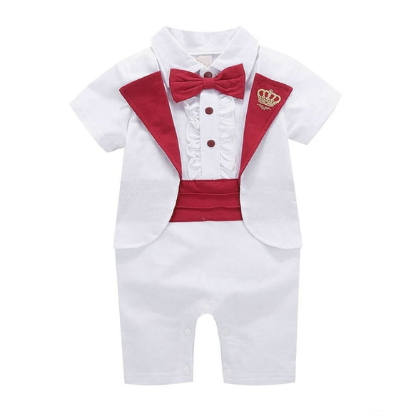 Baby Boy Gentleman White Shirt Bowtie Tuxedo Onesie Jumpsuit Overall Romper,Size 3 Months-6 Months
