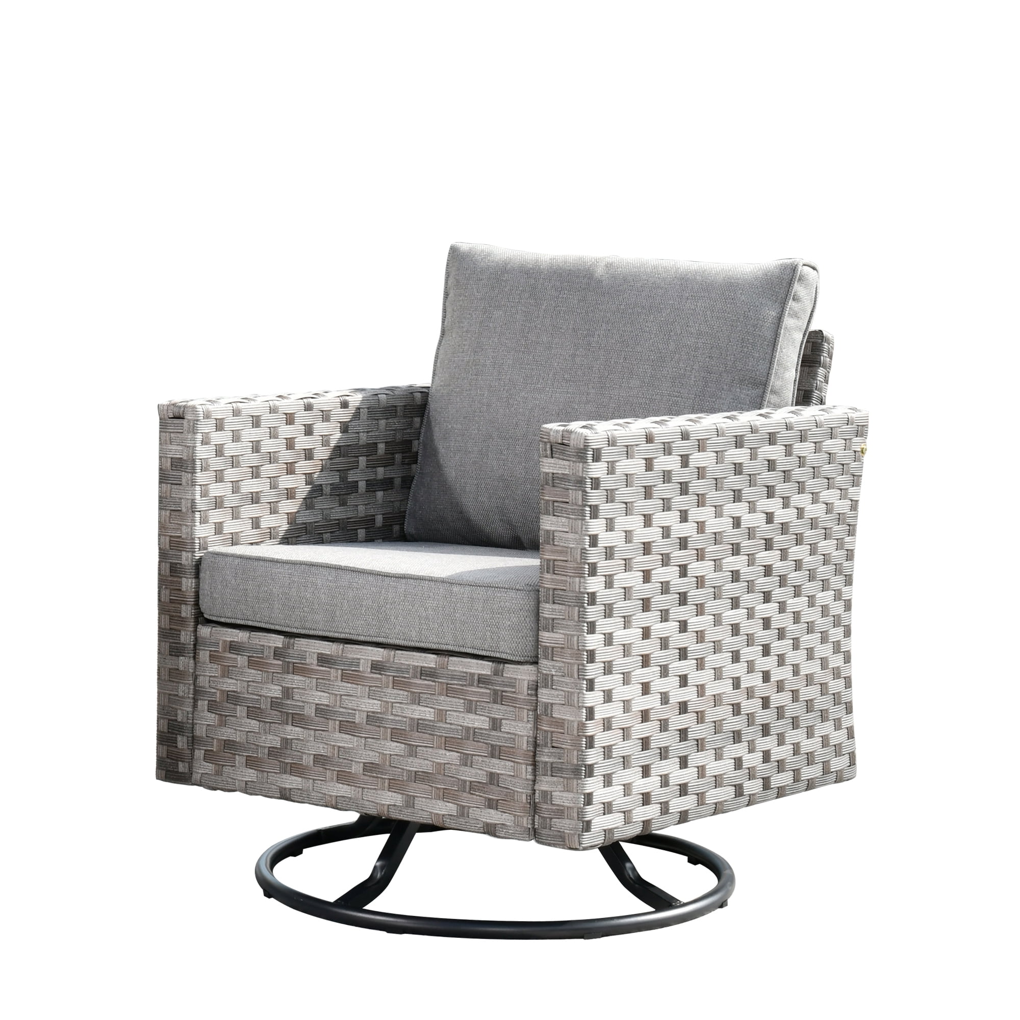 Ovios Outdoor 2 Rattan Wicker Swivel Chair with Cushions, Gray
