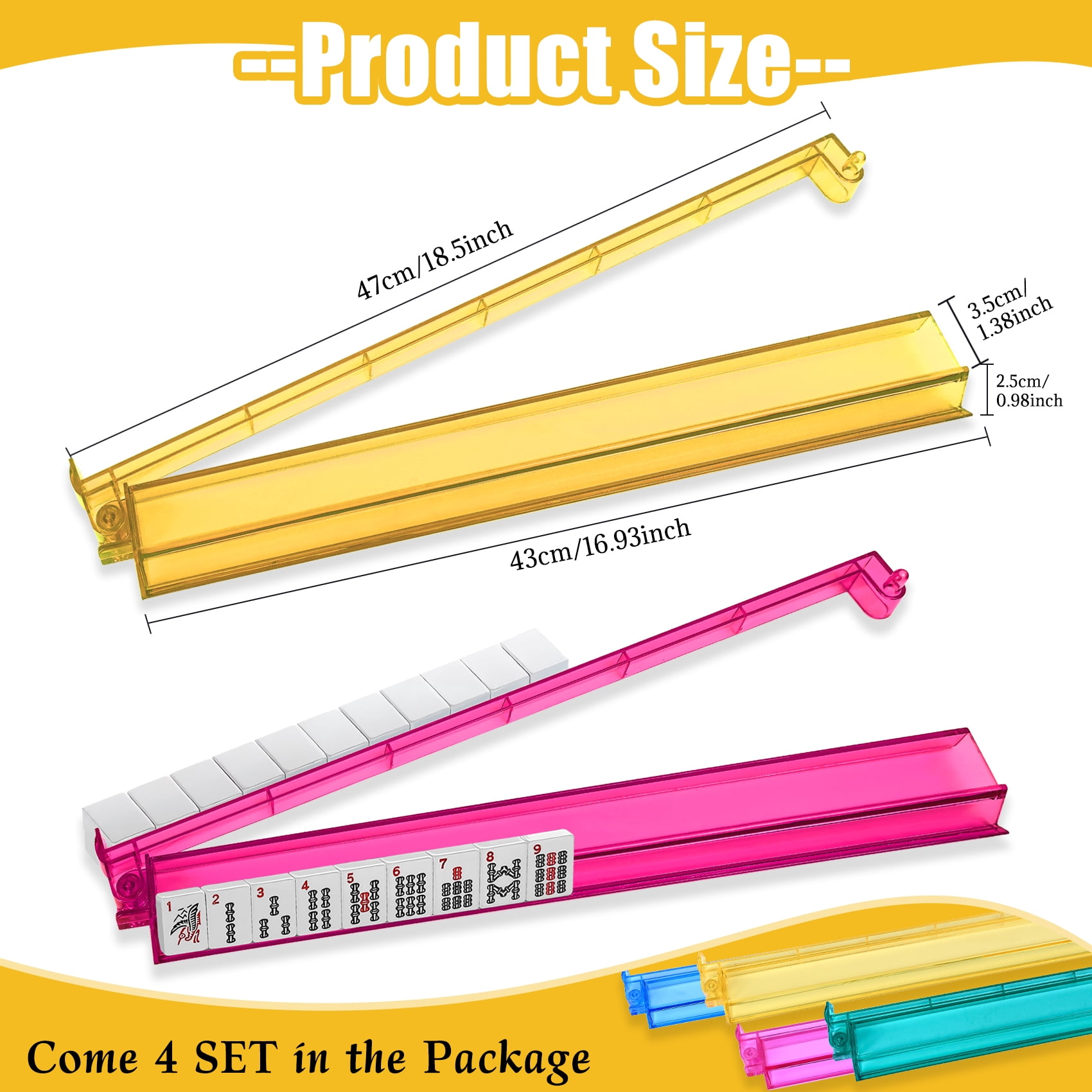 Mahjong Racks with Pushers, All-in-One Mahjong Tile Pushers and Racks 4-Piece Set American Mahjong Accessories, Multi Color