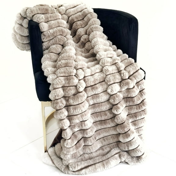 Plutus Taupe Luxe Bunny Faux Fur Luxury Throw Blanket