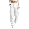 thumbnail image 7 of Womens' Sweat Pants Ndbuld Women's Casual Solid Color Drawstring Elastic Waist Sweatpants Cuffed Side Pockets Pants White S, 7 of 7