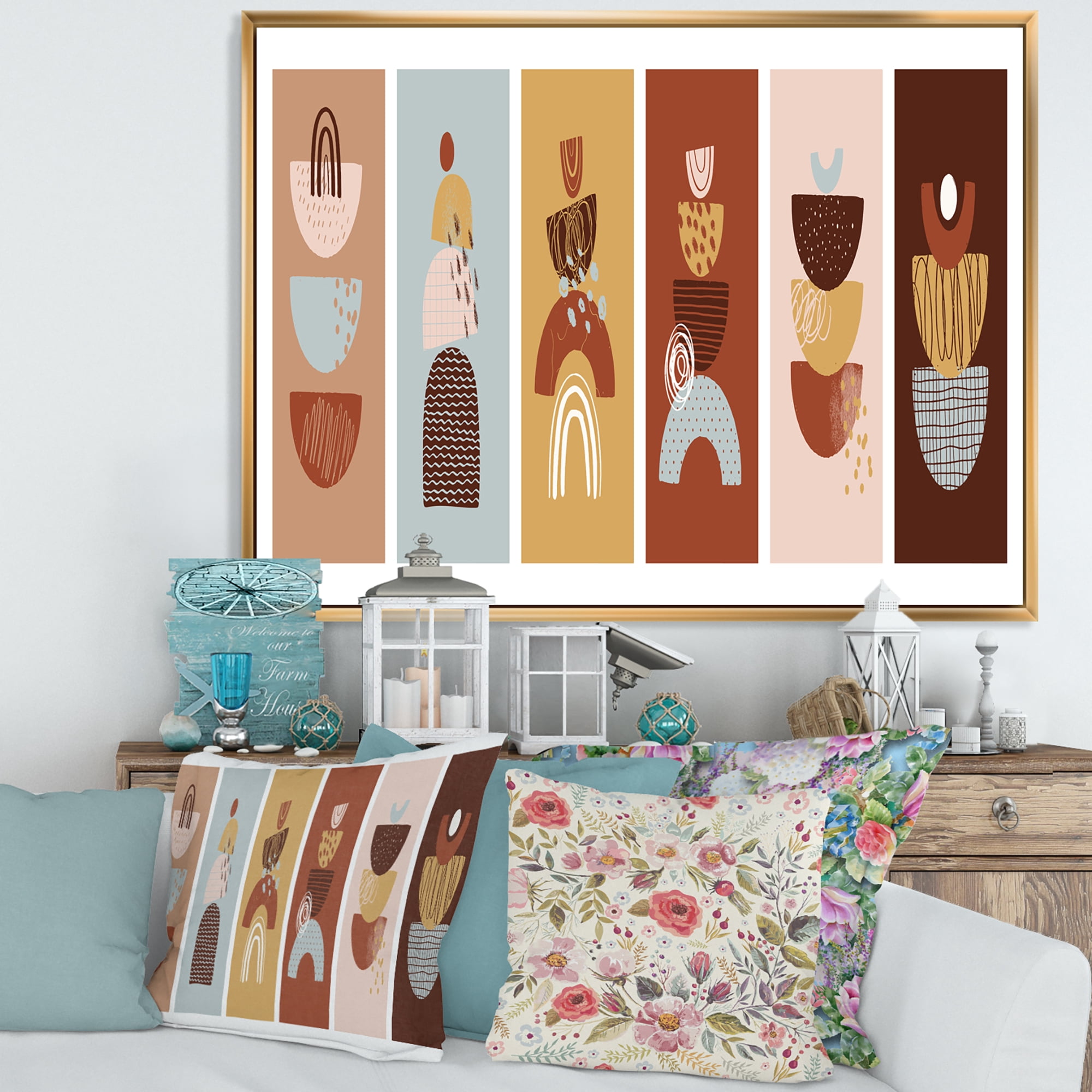 Designart 'Compostion Minimalistic of Organic Shapes II' Modern Framed Canvas Wall Art Print