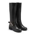 thumbnail image 1 of Bottes Plates pour Femmes Hauteur Genou Bout Rond Fermeture Éclair avec Doublure en Fourrure, Cuir Mat Talon Bas Bloc Style Western Bottes Hautes Boucle Style Cowboy Mode Chaudes pour Chaussures d'Hiver pour Femmes Filles, 1 of 6
