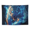 thumbnail image 5 of Fenyluxe  Tiger Tapestry Cool Lightning Tiger with Firm Eyes Wall Tapestry Animal Prints Wall Hanging for Living Room, Bedroom, Dorm, Blue  40x30inch, 5 of 6