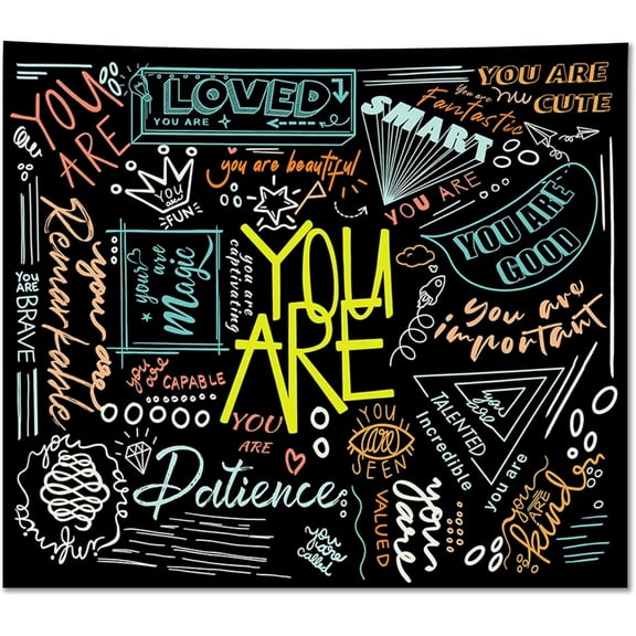 You Are Positive Wall Tapestry, Motivational Black Aesthetic Inspirational Backdrop Decor Wall Hanging for Kids Classroom & Elementary Room, 60 x 51 Inch