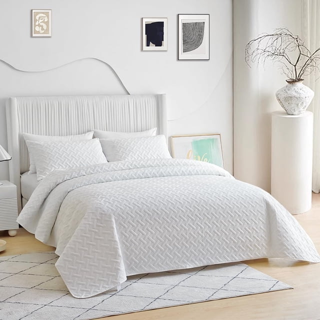 Amorosa Edredón Acolchada Doble Vista Ligera para Todo el Año Tela Suave Cómoda Máquina King Blanco-275*240cm