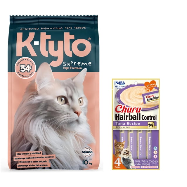 K-tyto 10 Kg + Churu Hairball Snack con 4 tubos de 14g