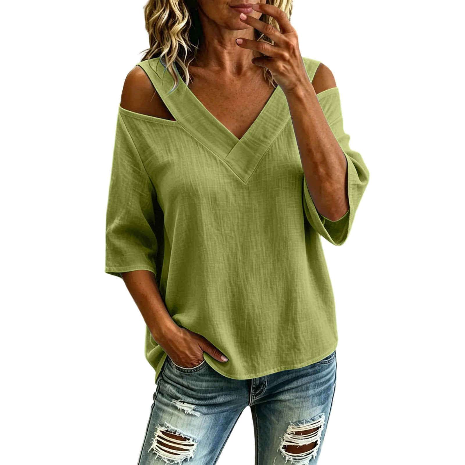 Linen Tops Women Womens V Neck T Shirts Off Shoulder Sweaters Wrinkle Free Travel Clothes for Women Womens T Shirts Loose Fit Hiking Shirts Women Linen T Shirts for Women Cute Basic Tops for Women
