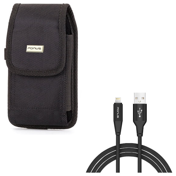 Case Belt Clip w 6ft USB Cable for iPhone XS - Rugged Holster Canvas Cover Pouch, Charger Cord Power Wire Braided Long for iPhone XS
