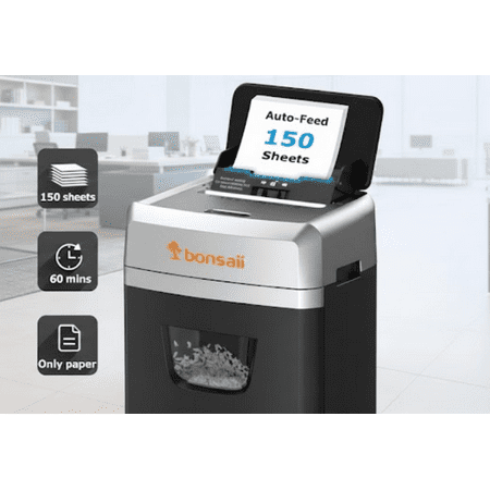 Bonsaii 150-Sheet Auto Feed Micro-Cut Paper Shredder, 60-Minute Nonstop Heavy Duty Shredder for Office, 6 Gallon Bin, C290-A