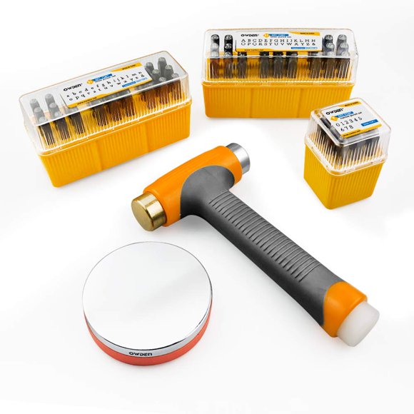 OWDEN Kit de sellos de metal para joyería para hacer estampados de joyería Tamaño: (1/8 "" 3 mm) 2 juegos de punzones de letras artísticas (mayúsculas y minúsculas) con 1 juego de punzones numéricos,