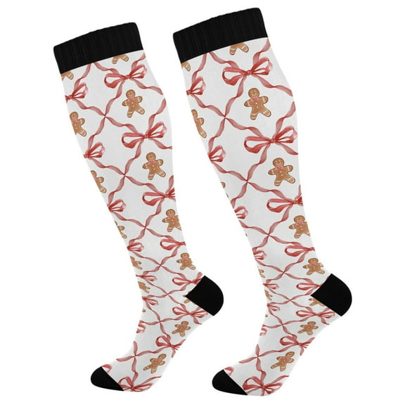 joogoo Gingerbread Bows Long Socks Women Men Knee High Sock