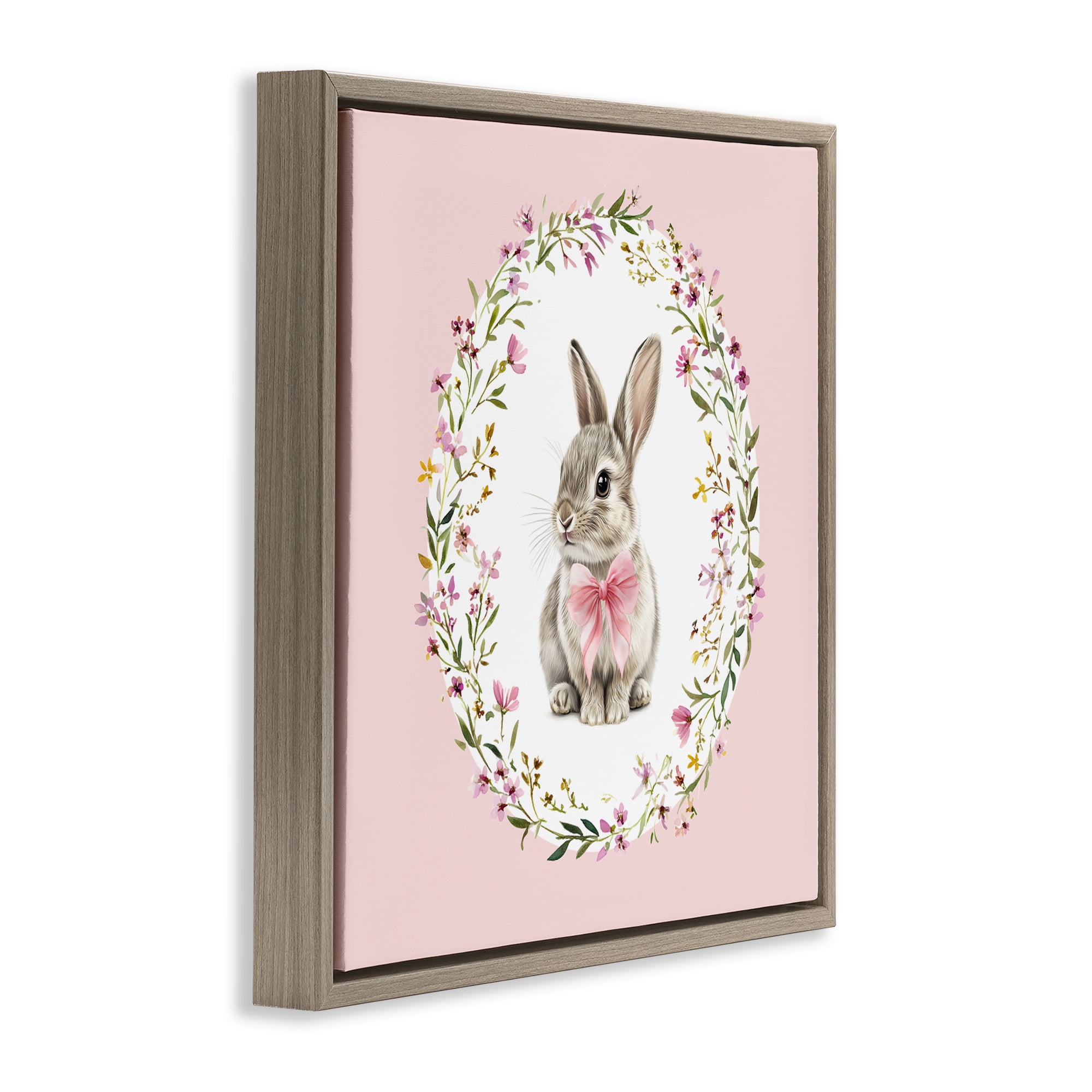 Stupell Industries Blush Pink Bunny Brown Framed Floater Canvas Wall Art, design by Christine Simpson Art