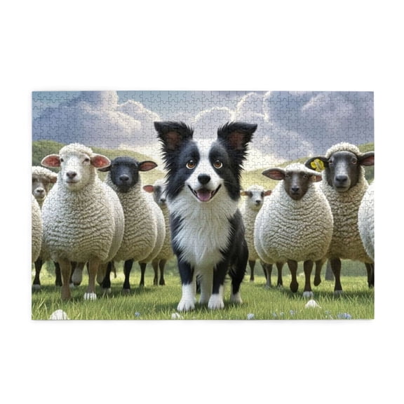 500 Piece Adorable Border Collie & Sheep Jigsaw Puzzle For Adults – Challenging & Relaxing Brain Exercise, Serene Farm Scene Art, Unique Gift & Home Decor