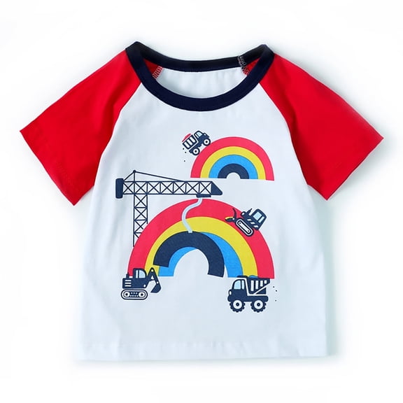 Toddler Raglan Colourful T Shirt Baby Boys Girls Fashion Cartoon Rainbow Bridge Tees Kids Short Sleeve Cotton Clothes, Sizes 2-7T