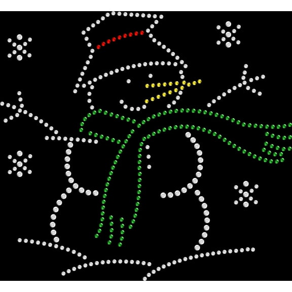 Rhinestone Bling Sparkle Iron On Transfer DIY Happy Snowman Christmas
