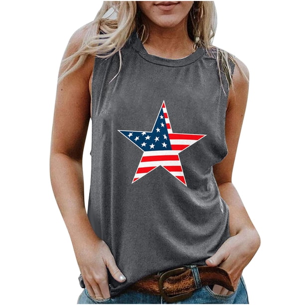 Chaleco estampado para mujer del Día de la Independencia, blusa de verano para niñas adultas Pompotops FGAJ13589