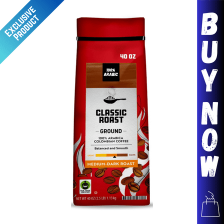 Colombian Classic Medium-Dark Roast Ground Coffee, 40 oz – Bold & Smooth Flavor