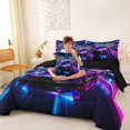 thumbnail image 3 of Castle Fairy Neon Race Car Trio Twin Bedding Sets 7-Piece for Kids, Checkered Flag Glow Bedding Comforter Set for Bedroom, Purple Pink,Black Reversible, 3 of 7