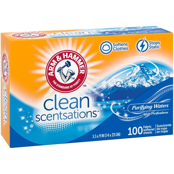 4 Pack of Arm & Hammer Fabric Softener Dryer Sheets, Purifying Waters Scent, 100 Count
