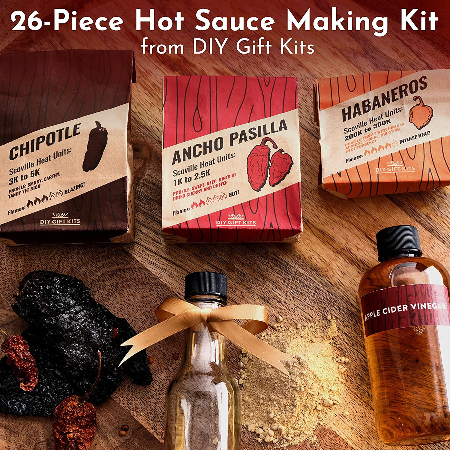  DELUXE DIY HOT SAUCE MAKING KIT Everything Included - Make  Your Own Hot Sauce w/Quality Ingredients Dried Hot & Spicy Peppers, 6  Unique Recipes, Glass Bottles, design labels, Best Gift