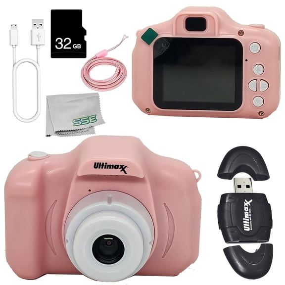 Ultimaxx Essential Kid’s Digital Camera Bundle (Pink) - Includes: 32GB microSD Card, High-Speed Memory Card Reader & More (6pc Bundle)