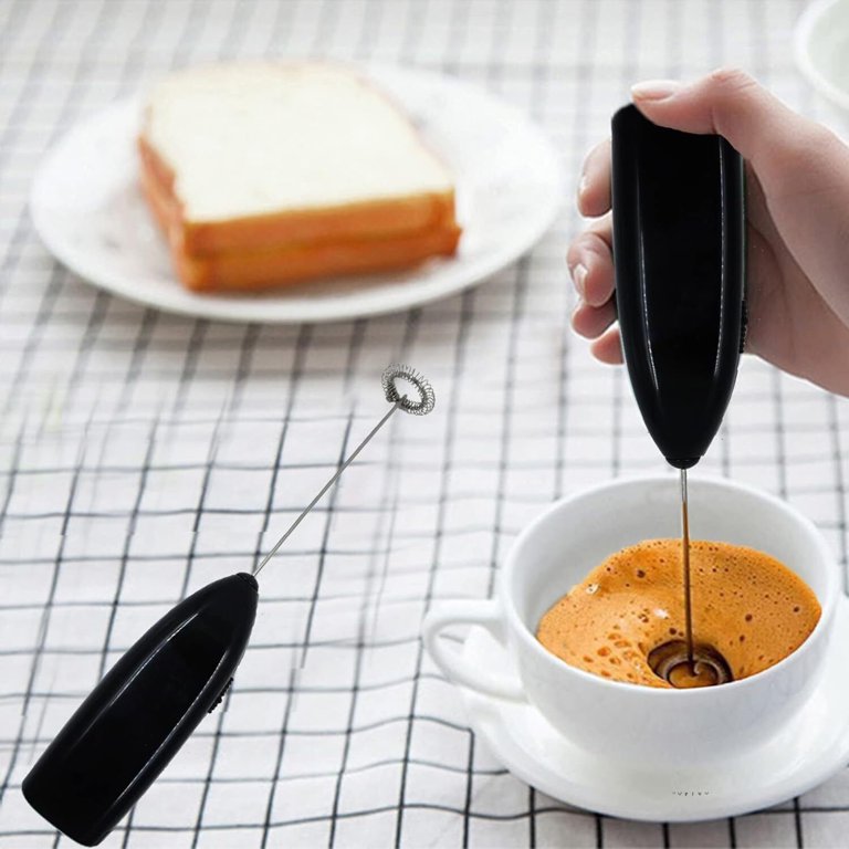 Handheld Electric Milk Frother Wand - Battery Powered, 14000 RPM, With Stand, For Coffee, Latte, Matcha, Hot Chocolate (Silver)